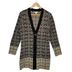 Coldwater Creek Women's Single Button Wool Blend Long Cardigan Black Tan Medium